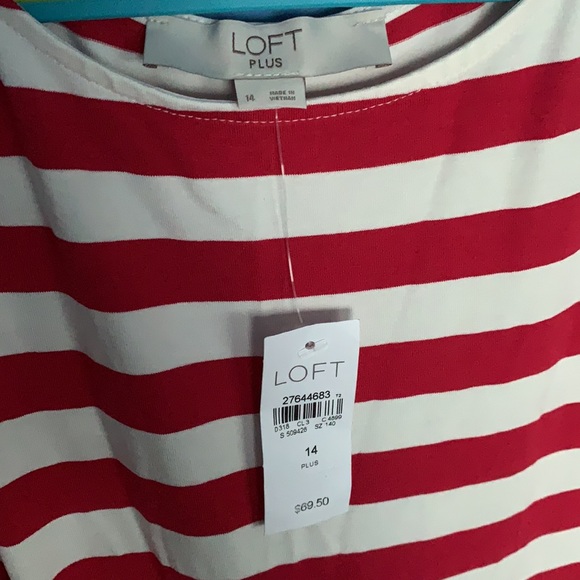 LOFT Plus Red & White Striped Fit and Flare Dress with Sash Belt in Size 14 - Picture 3 of 5